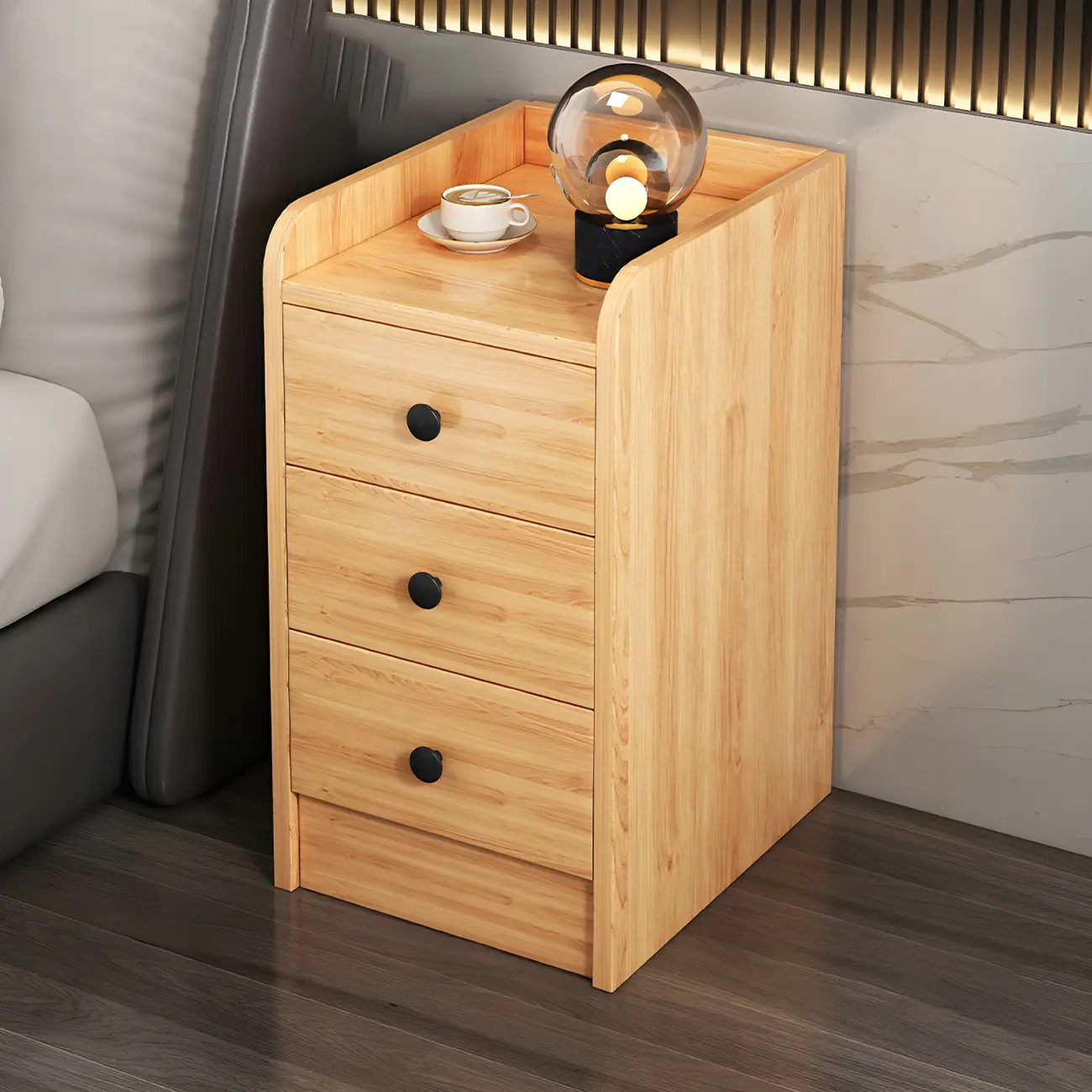 Modern Log Bedside Table  Stylish Nightstand with Drawers Image - 2 | homeyfad
