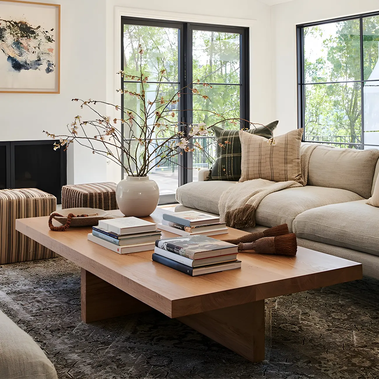 Nordic Rectangle Natural Wood Cross Legs Coffee Table Image - 2 | homeyfad