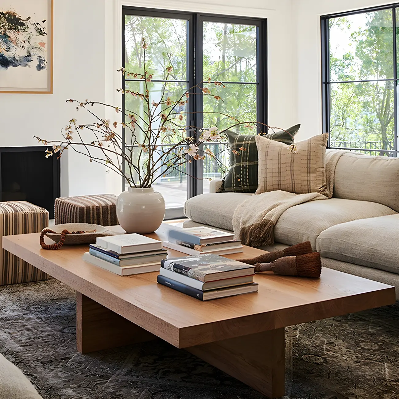 Nordic Rectangle Natural Wood Cross Legs Coffee Table Image - 6 | homeyfad