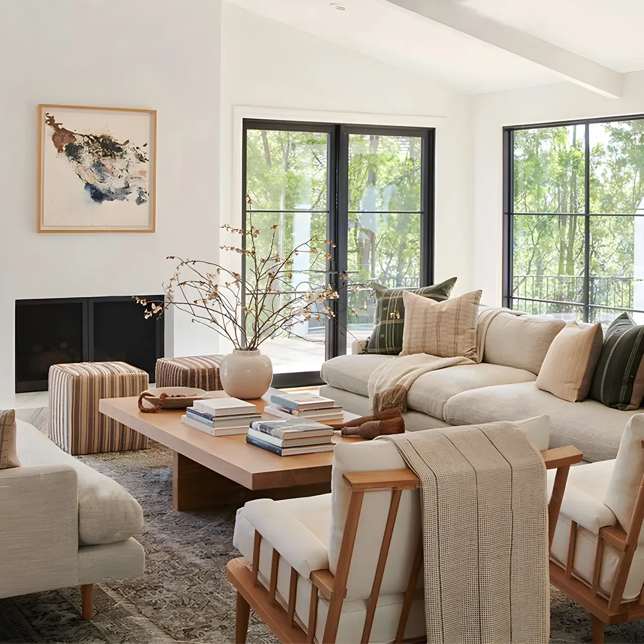 Nordic Rectangle Natural Wood Cross Legs Coffee Table Image - 4