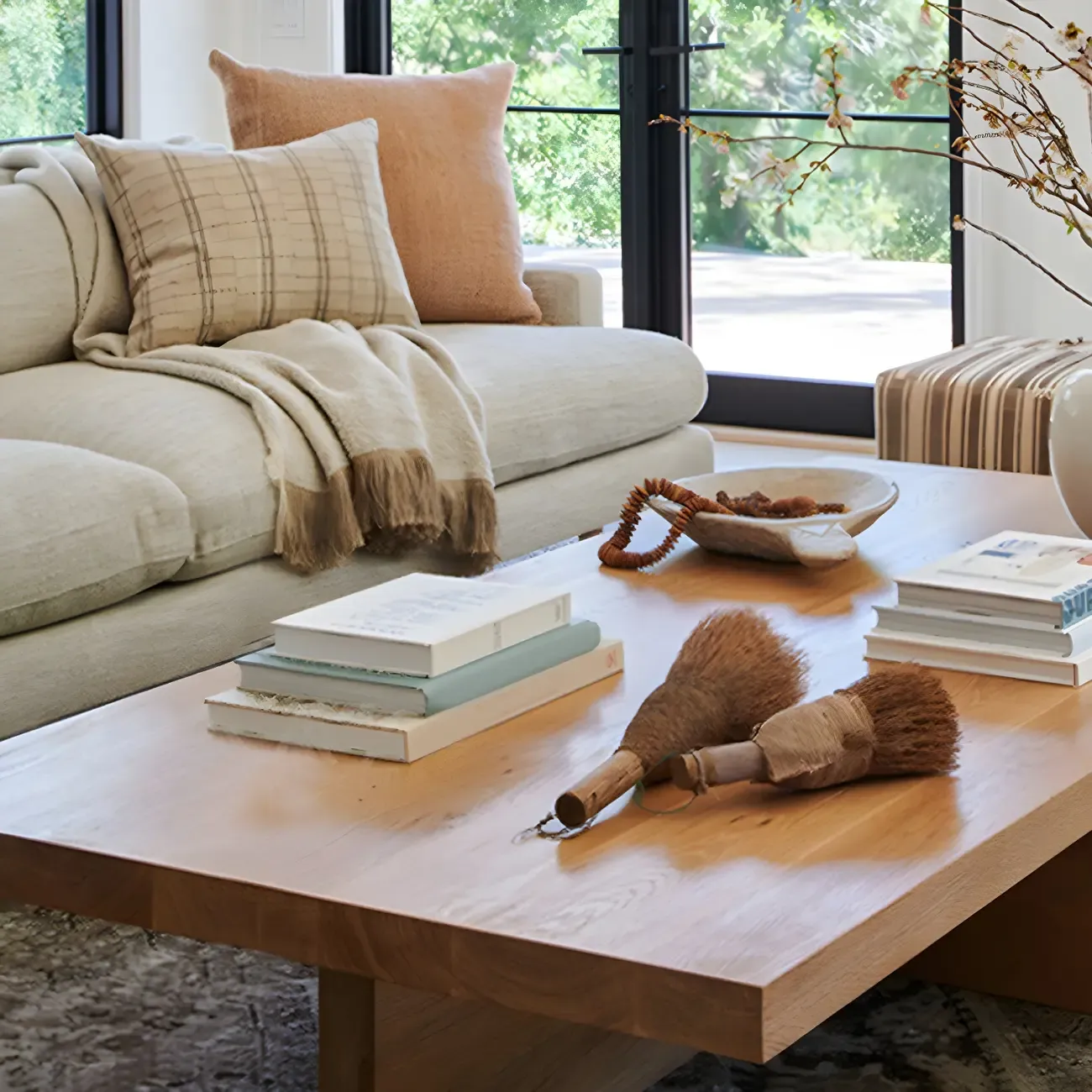 Nordic Rectangle Natural Wood Cross Legs Coffee Table Image - 3