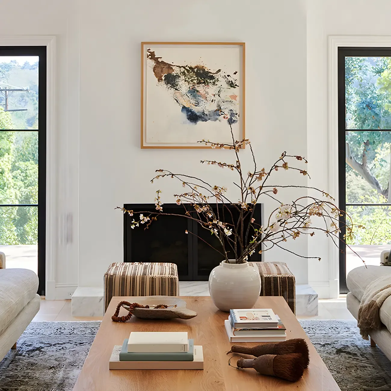 Nordic Rectangle Natural Wood Cross Legs Coffee Table Image - 9