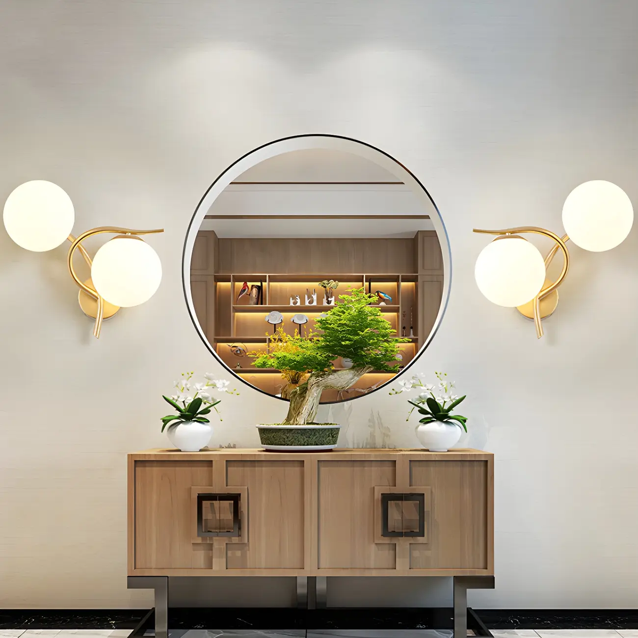 Modern Globe Glass Twisted Golden Dual Vanity Light | homeyfad