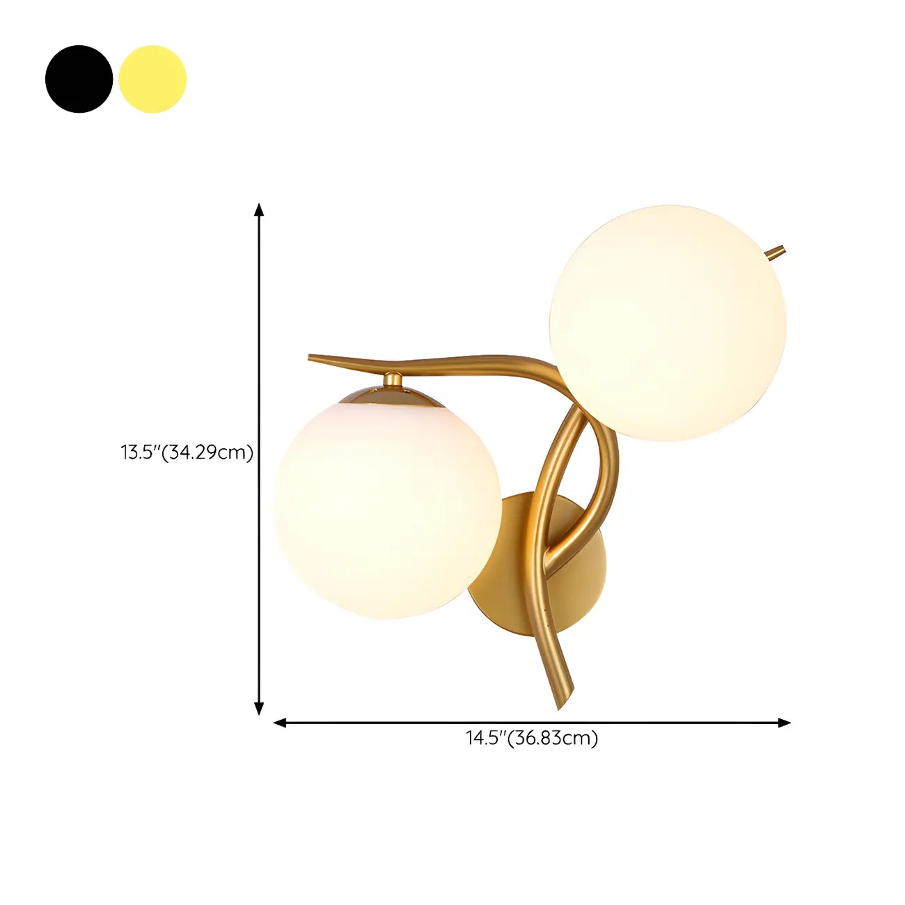 Modern Globe Glass Twisted Golden Dual Vanity Light #size