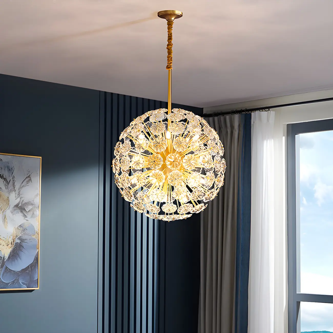 Gold Crystal Spherical Metal Floral Modern Chandelier Image - 1 | homeyfad