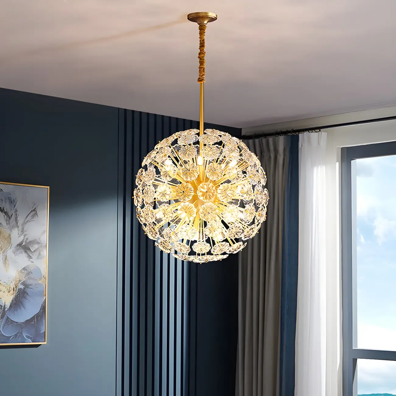 Gold Crystal Spherical Metal Floral Modern Chandelier Image - 1