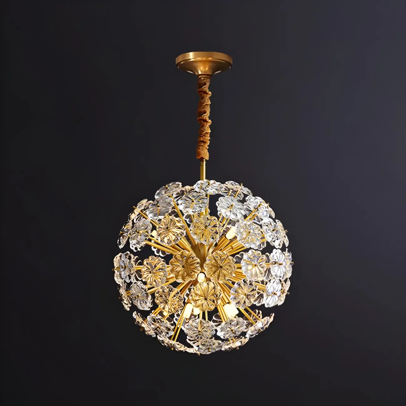 Gold Crystal Spherical Metal Floral Modern Chandelier Image - 6