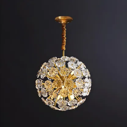 Gold Crystal Spherical Metal Floral Modern Chandelier Image - 6