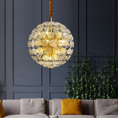 Gold Crystal Spherical Metal Floral Modern Chandelier Image - 4