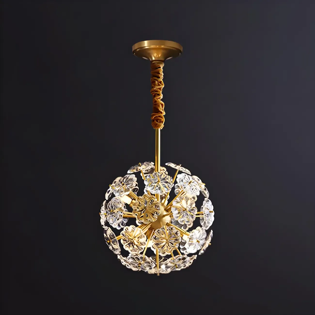 Gold Crystal Spherical Metal Floral Modern Chandelier Image - 7