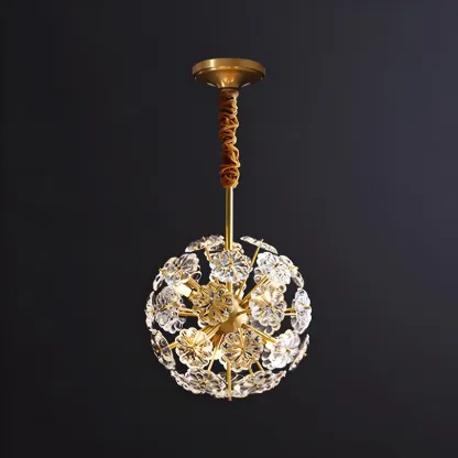Gold Crystal Spherical Metal Floral Modern Chandelier Image - 7