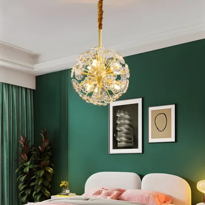 Gold Crystal Spherical Metal Floral Modern Chandelier Image - 3