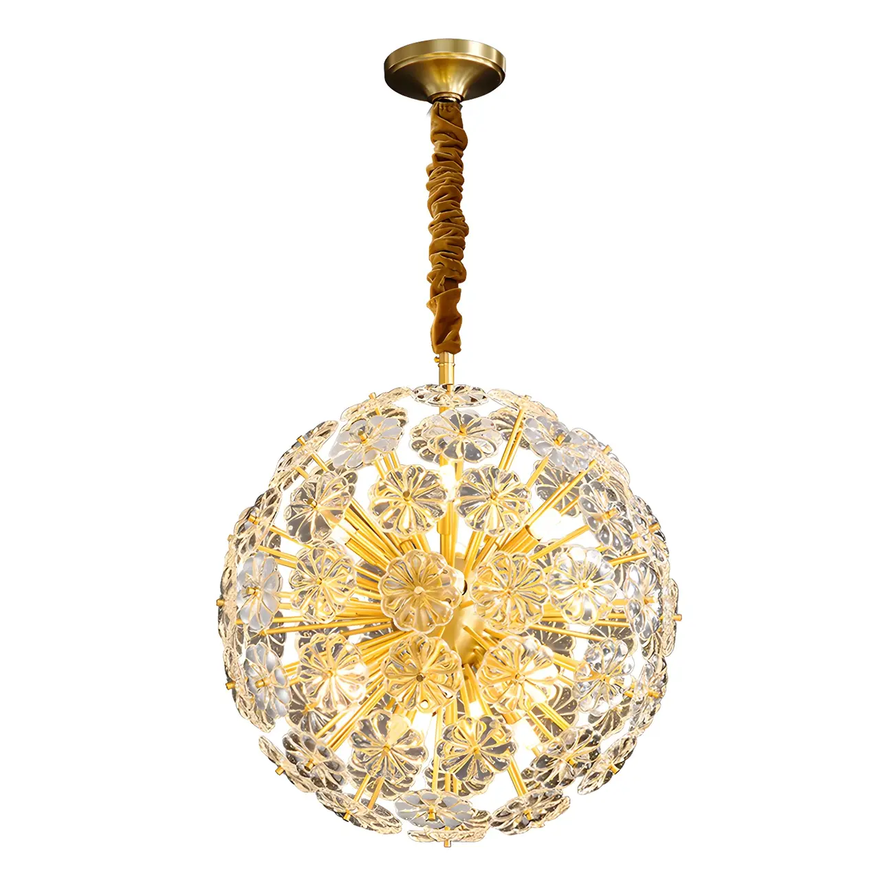 Gold Crystal Spherical Metal Floral Modern Chandelier Image - 8 | homeyfad