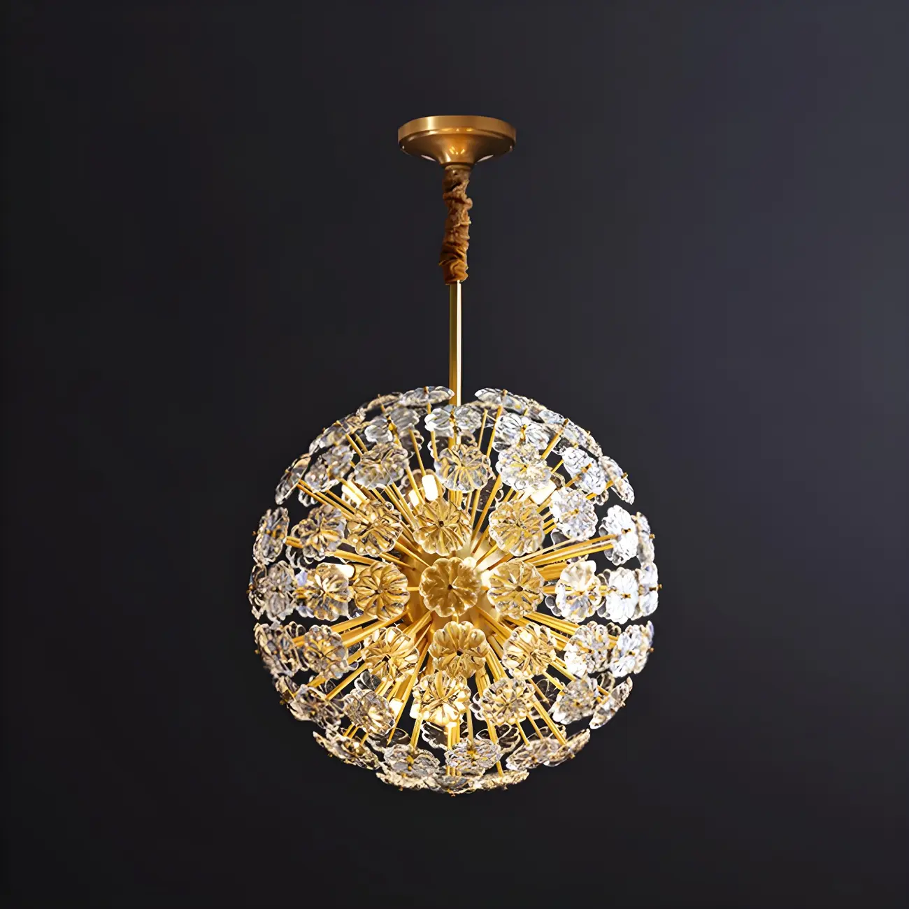 Gold Crystal Spherical Metal Floral Modern Chandelier Image - 9 | homeyfad