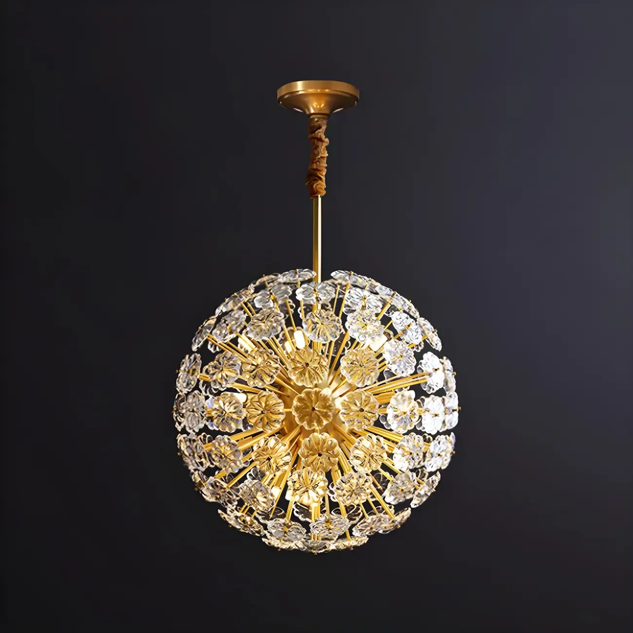 Gold Crystal Spherical Metal Floral Modern Chandelier Image - 9