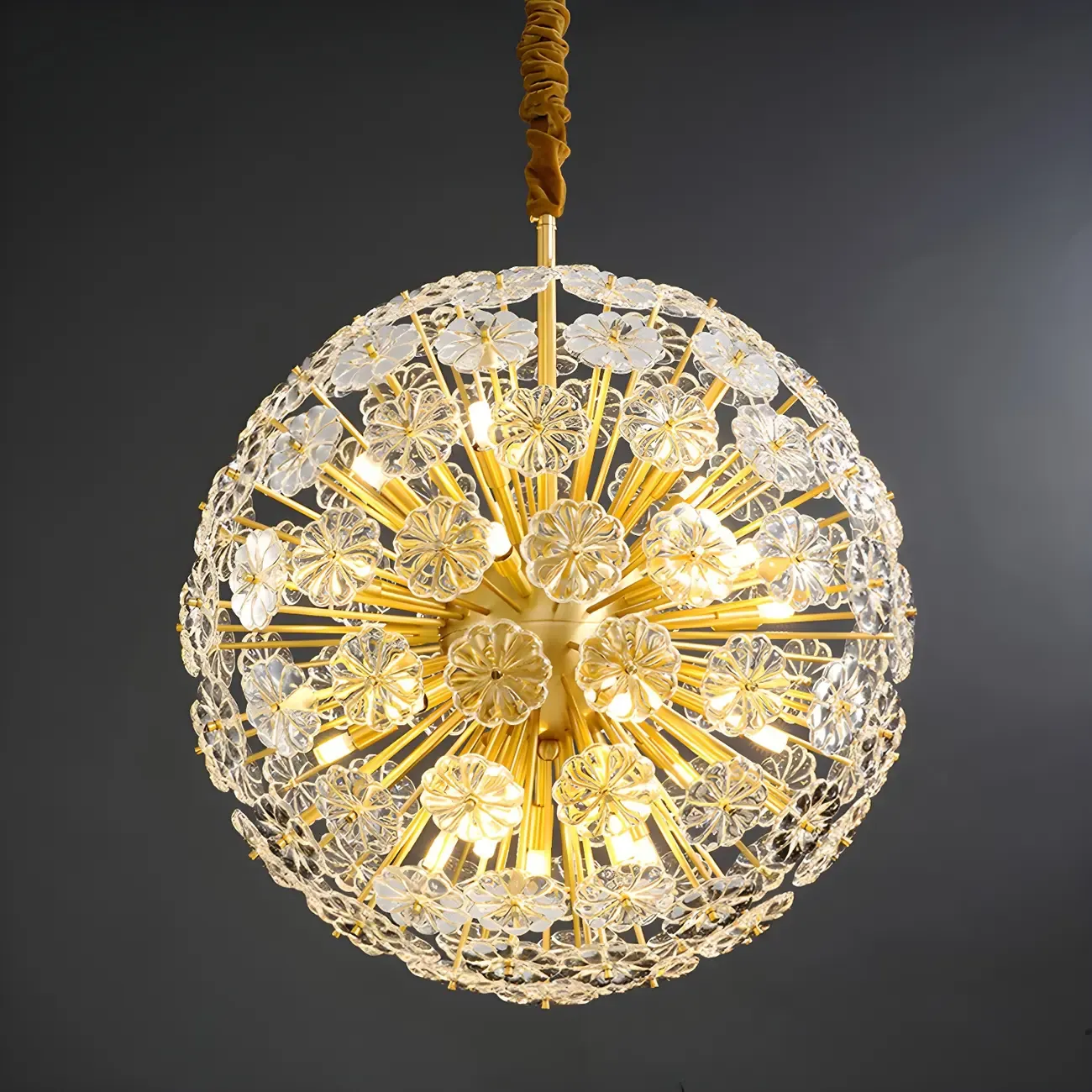 Gold Crystal Spherical Metal Floral Modern Chandelier Image - 10