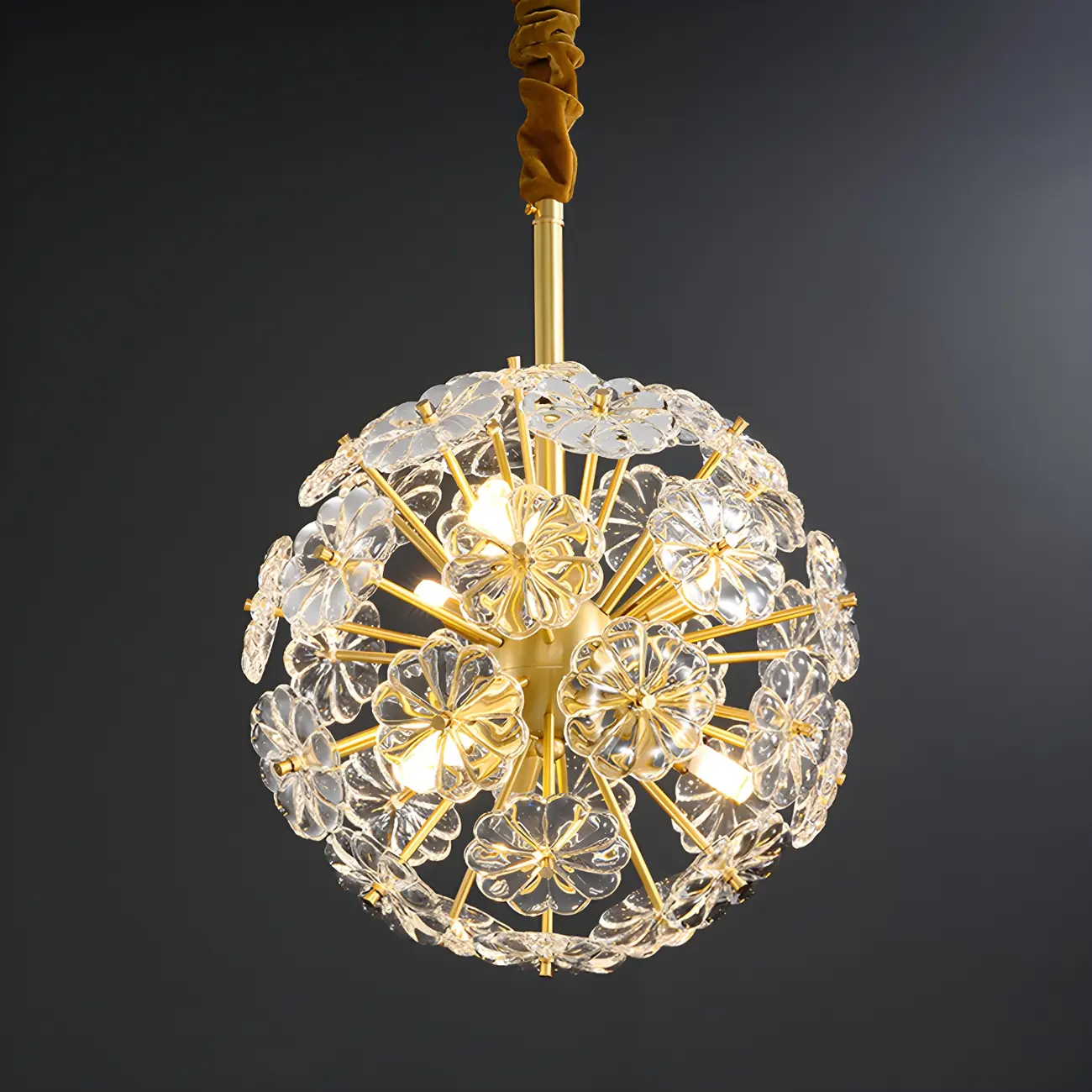 Gold Crystal Spherical Metal Floral Modern Chandelier Image - 11 | homeyfad