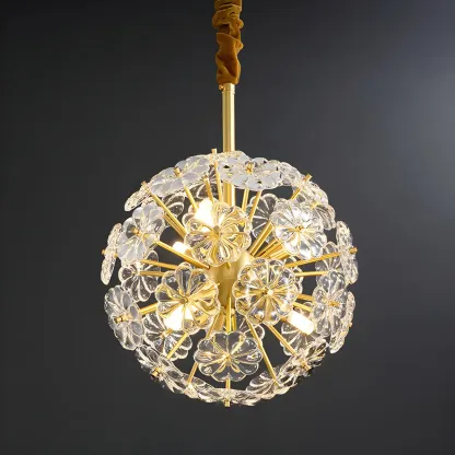 Gold Crystal Spherical Metal Floral Modern Chandelier Image - 11