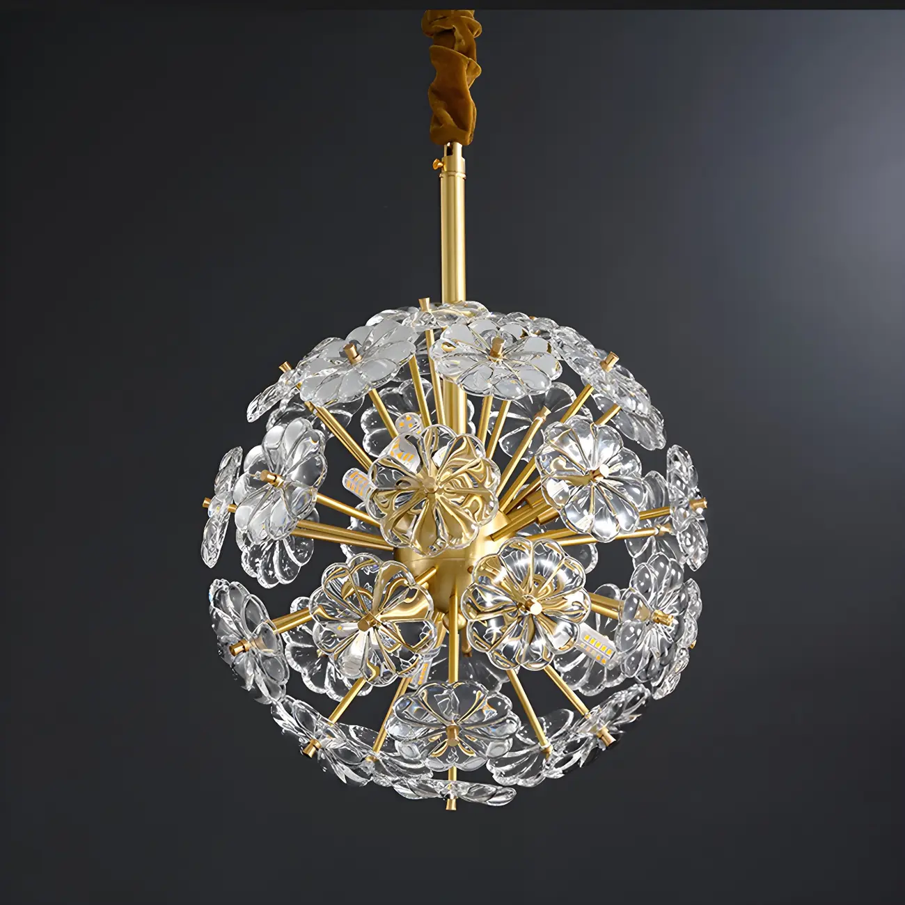 Gold Crystal Spherical Metal Floral Modern Chandelier Image - 12 | homeyfad