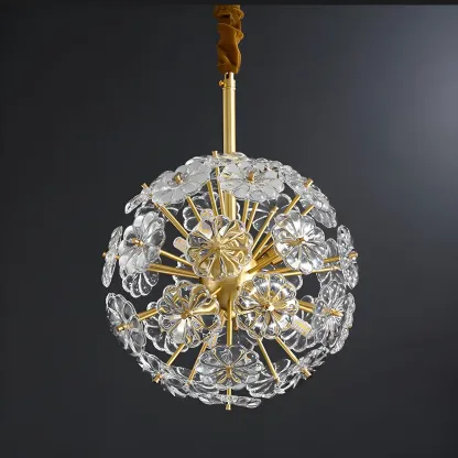 Gold Crystal Spherical Metal Floral Modern Chandelier Image - 12