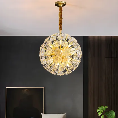 Gold Crystal Spherical Metal Floral Modern Chandelier Image - 5