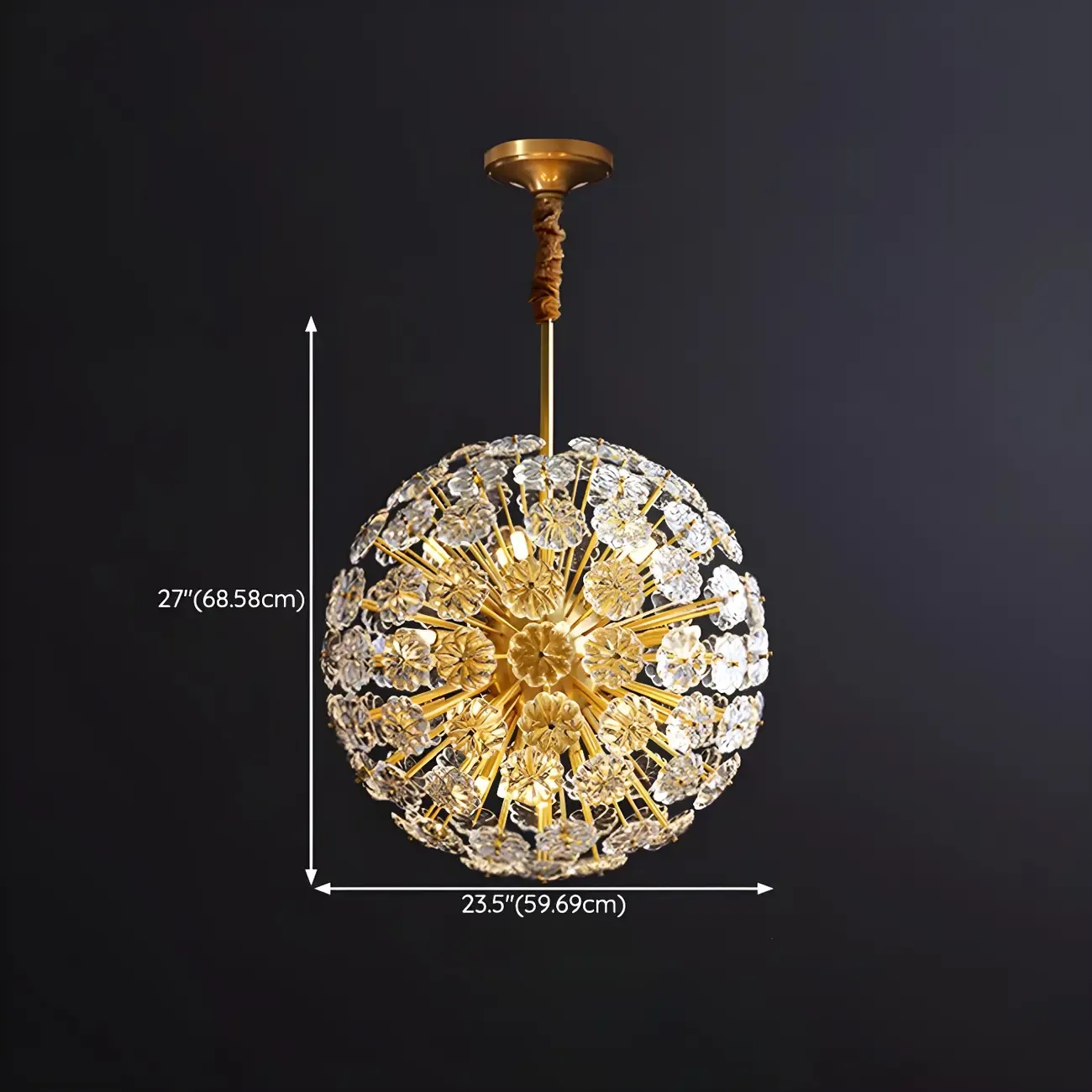 Gold Crystal Spherical Metal Floral Modern Chandelier Image - 20