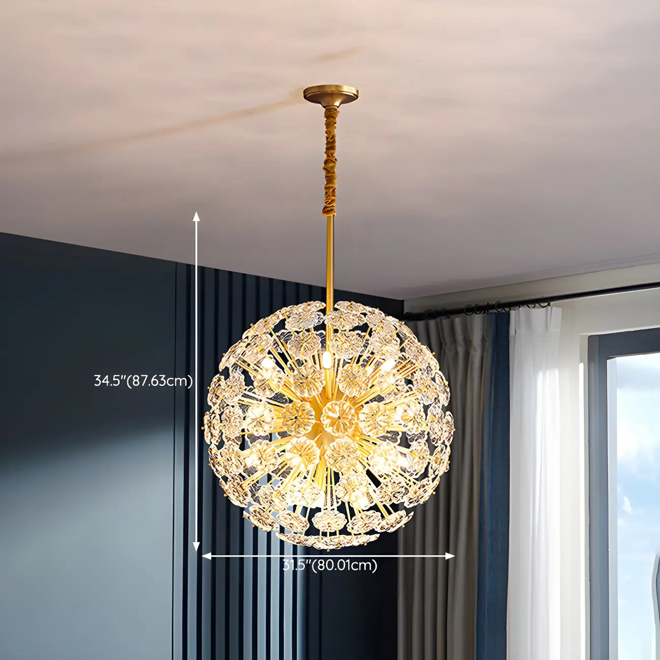 Gold Crystal Spherical Metal Floral Modern Chandelier Image - 21 | homeyfad