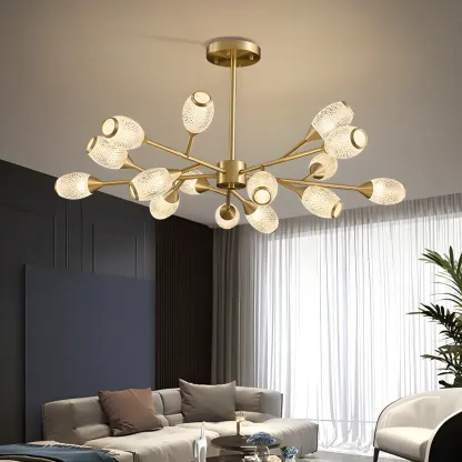 Mid-Century Modern Brass Sputnik Chandelier with Acrylic Shade Image - 1