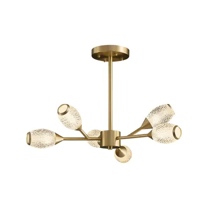 Mid-Century Modern Brass Sputnik Chandelier with Acrylic Shade Image - 7