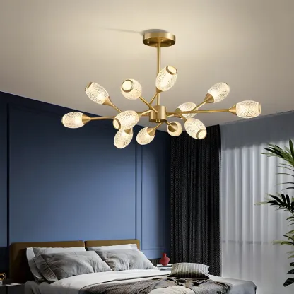 Mid-Century Modern Brass Sputnik Chandelier with Acrylic Shade Image - 5