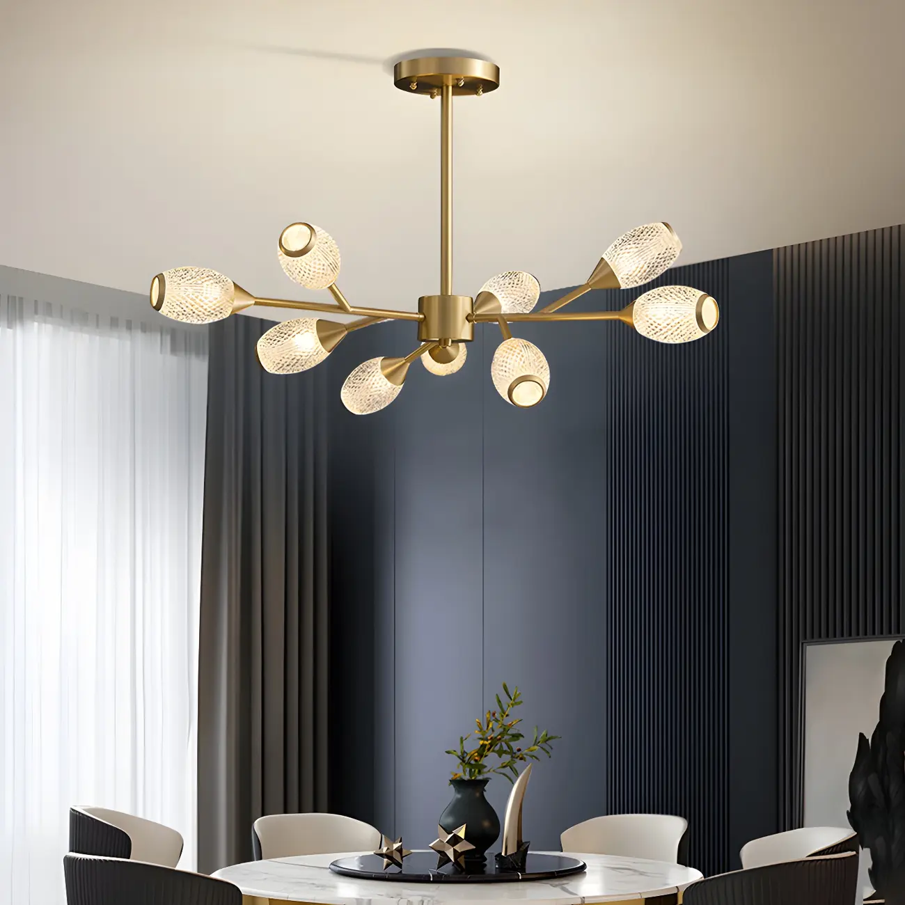 Mid-Century Modern Brass Sputnik Chandelier with Acrylic Shade Image - 3 | homeyfad