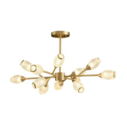 Mid-Century Modern Brass Sputnik Chandelier with Acrylic Shade Image - 12