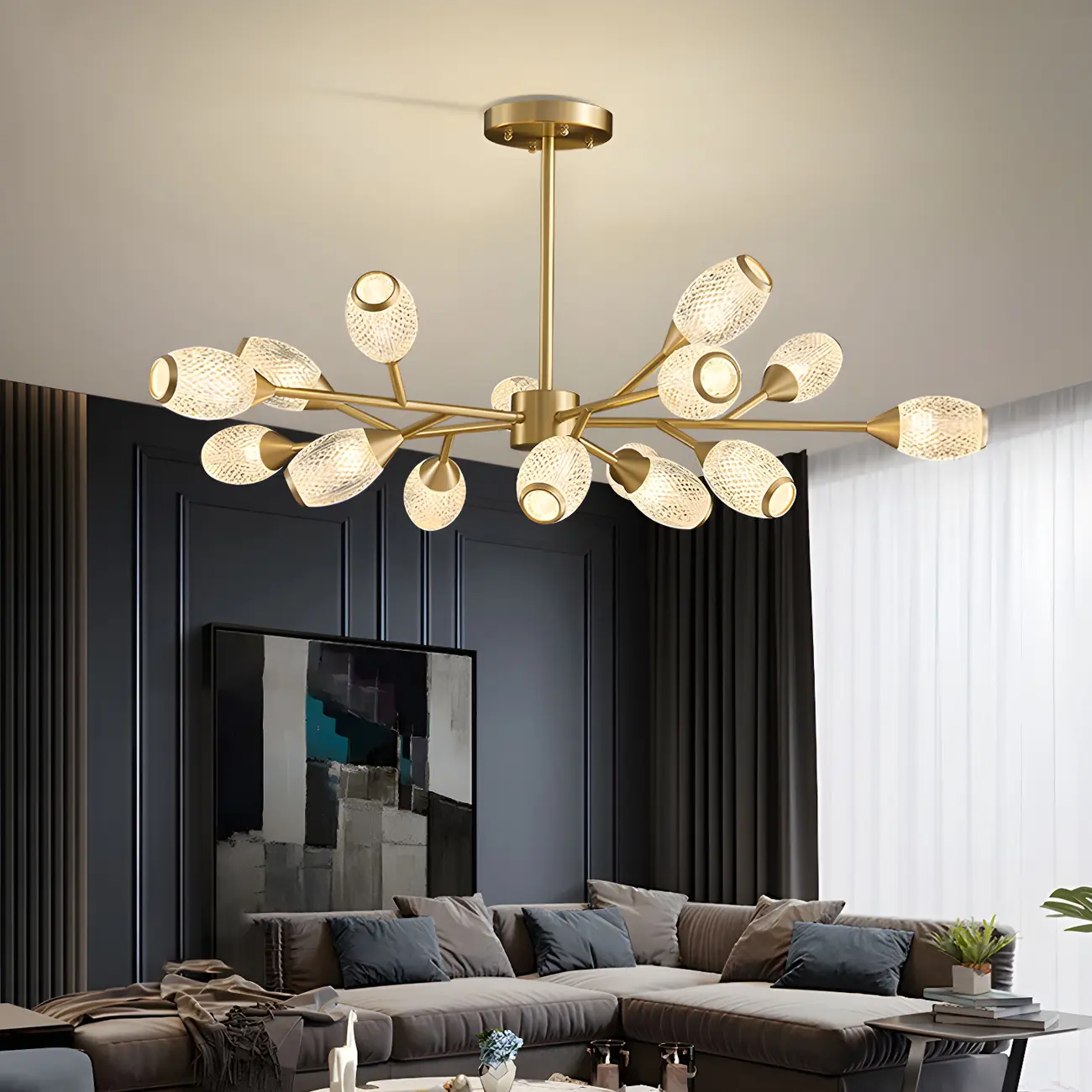 Mid-Century Modern Brass Sputnik Chandelier with Acrylic Shade Image - 6 | homeyfad