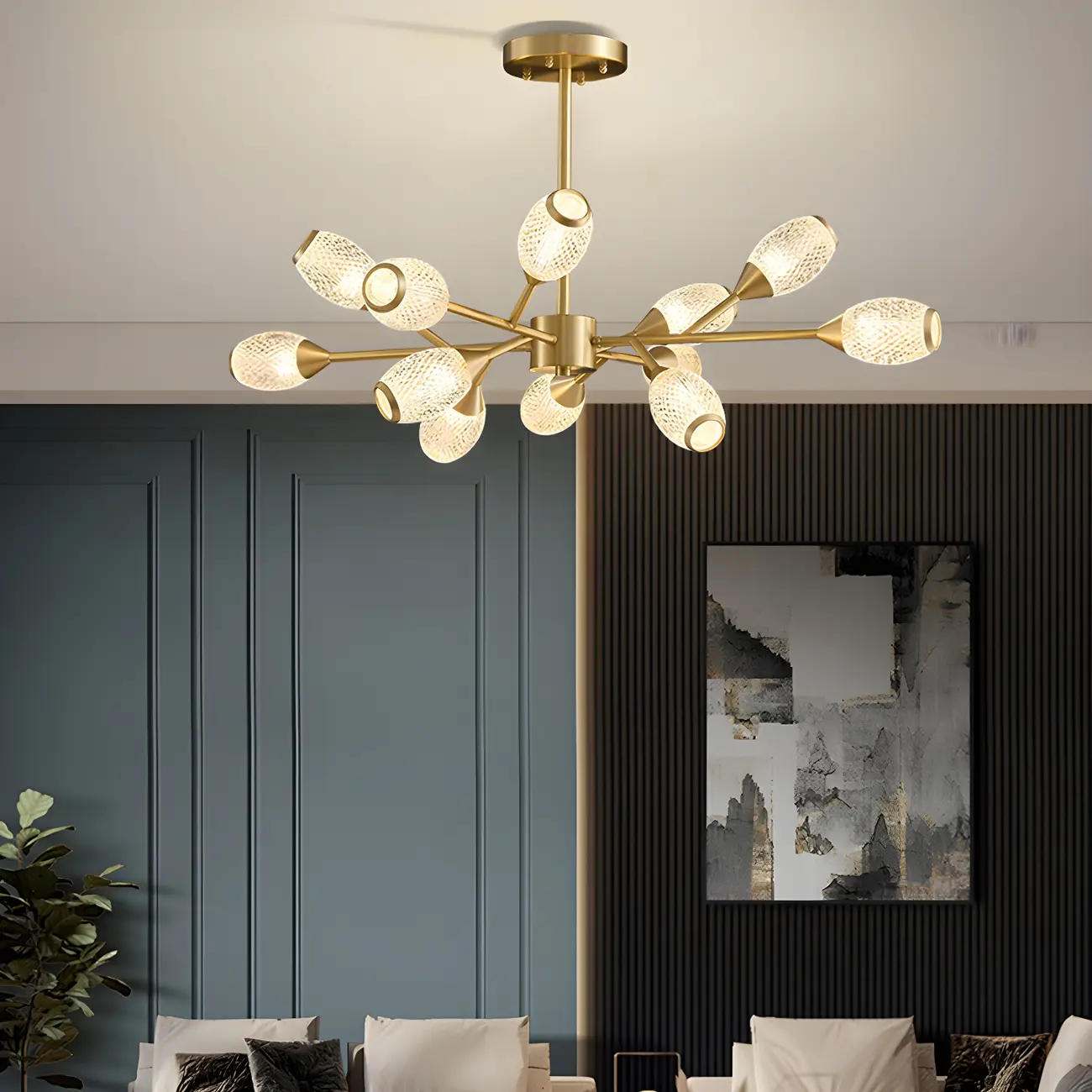 Mid-Century Modern Brass Sputnik Chandelier with Acrylic Shade Image - 4 | homeyfad