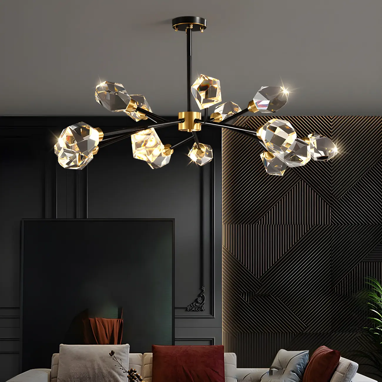 Modern Gold Sputnik Chandelier with Crystal Shade Image - 2 | homeyfad