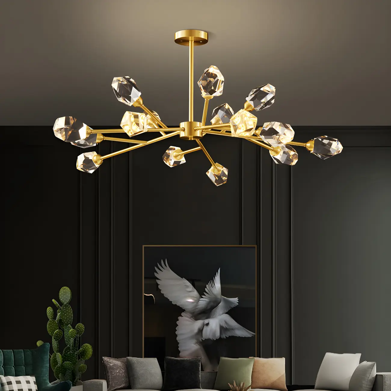 Modern Gold Sputnik Chandelier with Crystal Shade Image - 3 | homeyfad