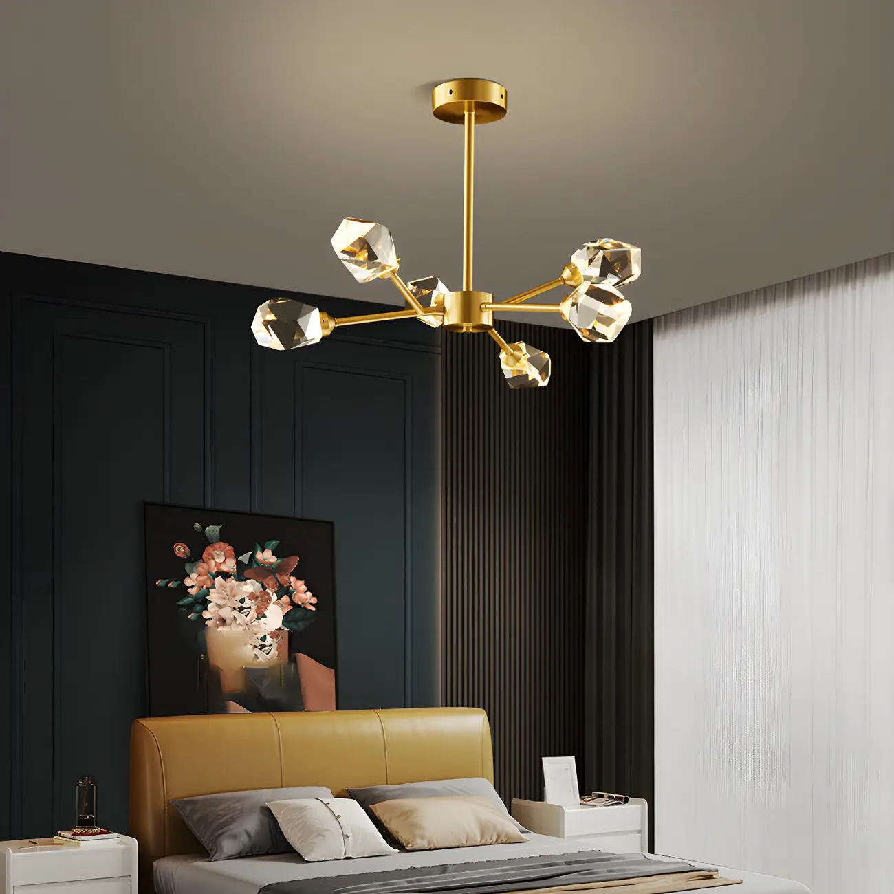 Modern Gold Sputnik Chandelier with Crystal Shade Image - 6 | homeyfad