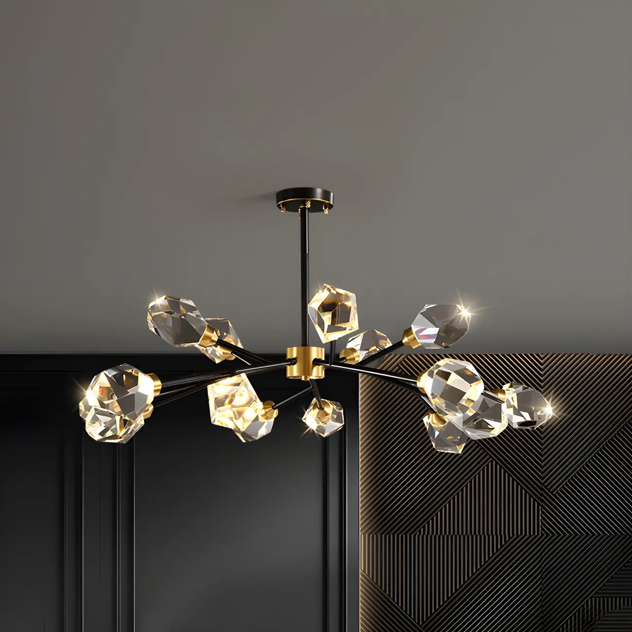 Modern Gold Sputnik Chandelier with Crystal Shade Image - 7 | homeyfad