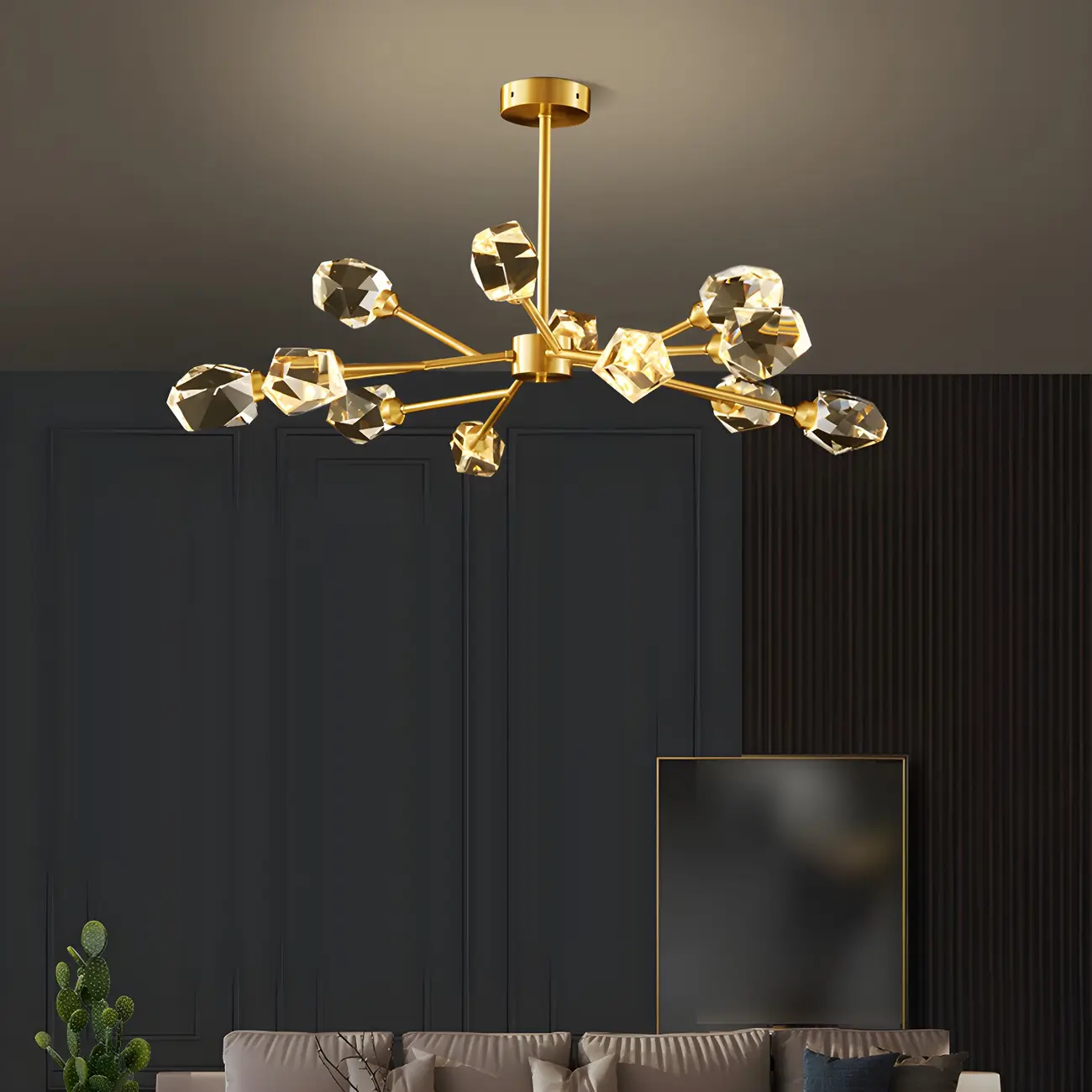 Modern Gold Sputnik Chandelier with Crystal Shade Image - 4 | homeyfad