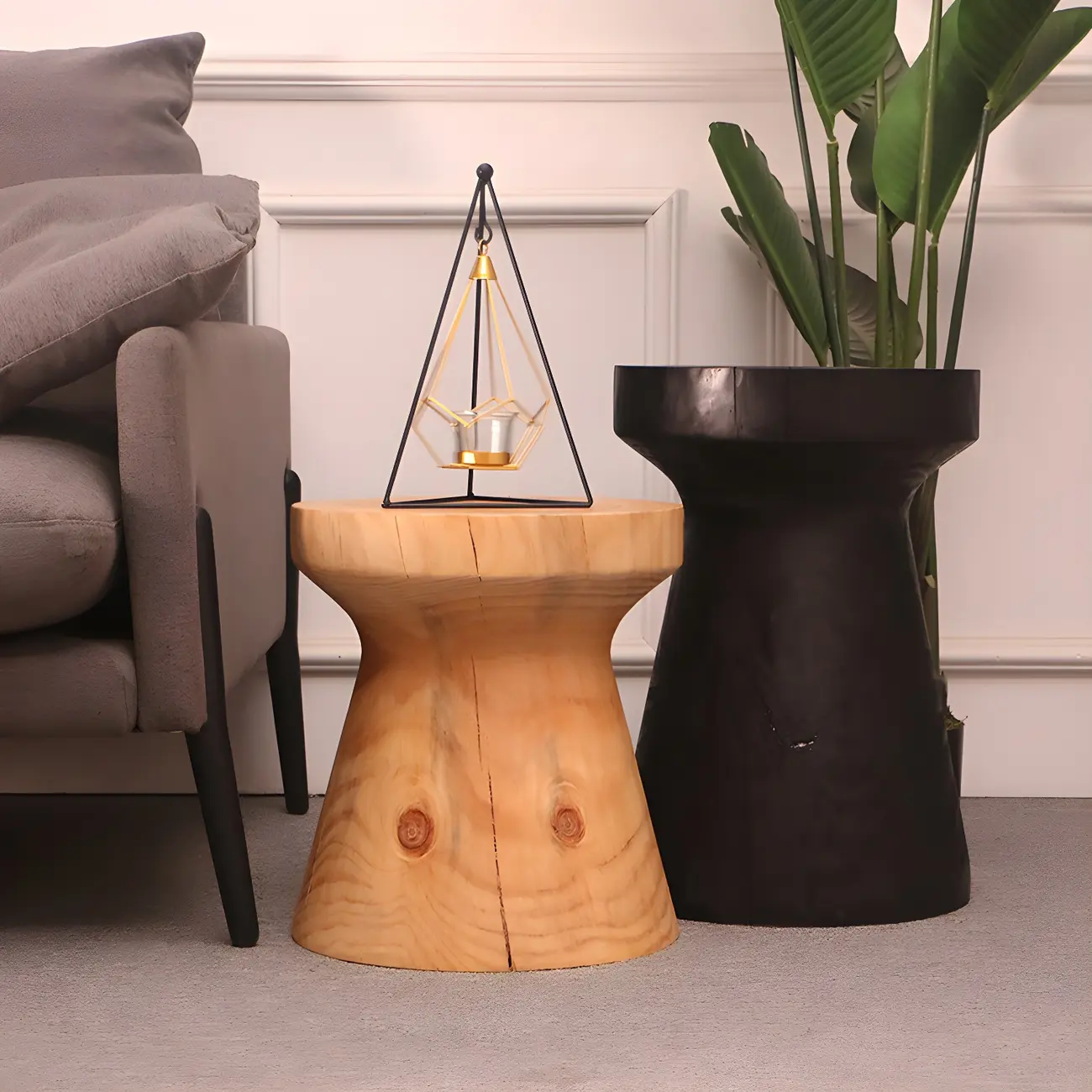 Scandinavian Round Solid Wood End Table Pedestal Base Image - 4 | homeyfad