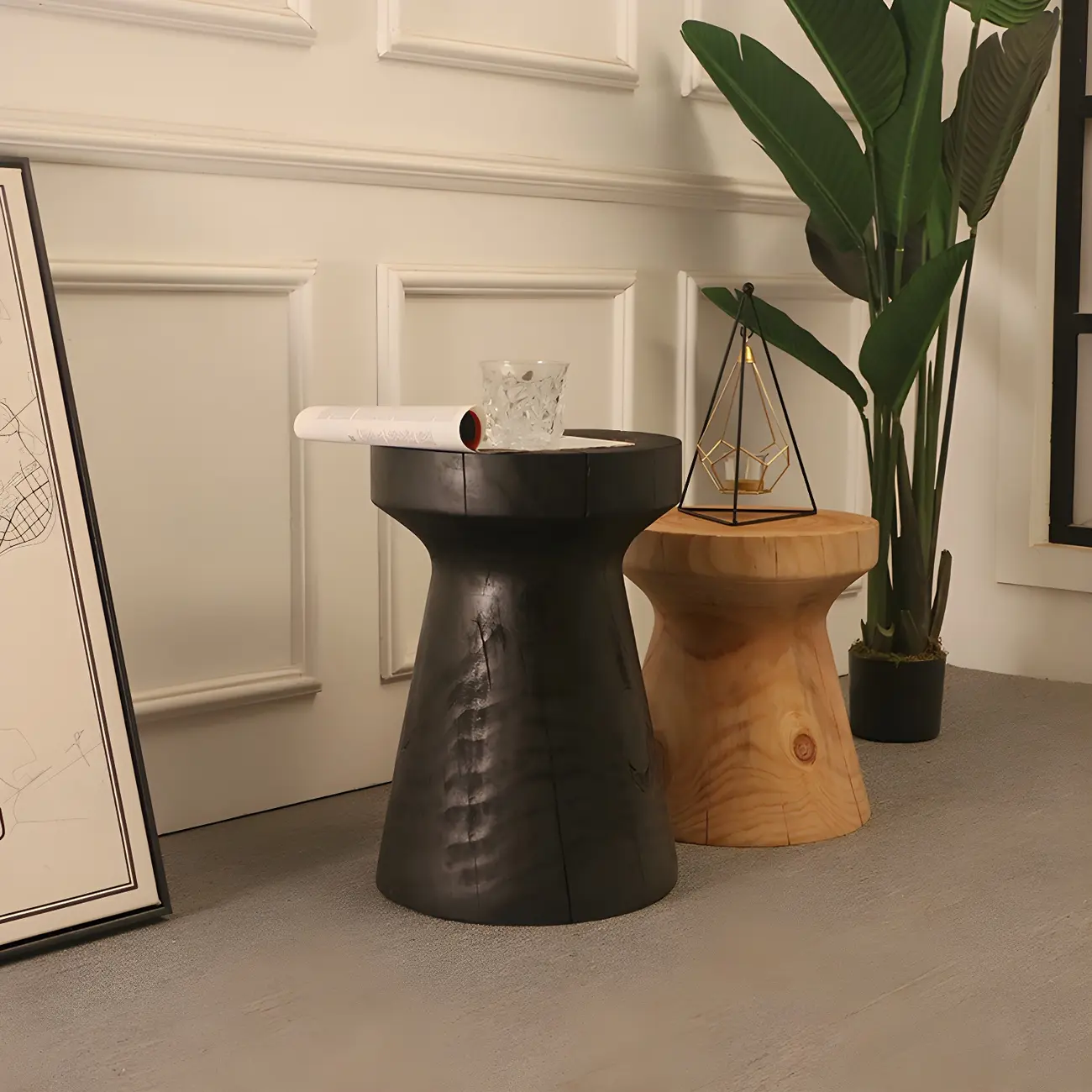 Scandinavian Round Solid Wood End Table Pedestal Base Image - 6 | homeyfad