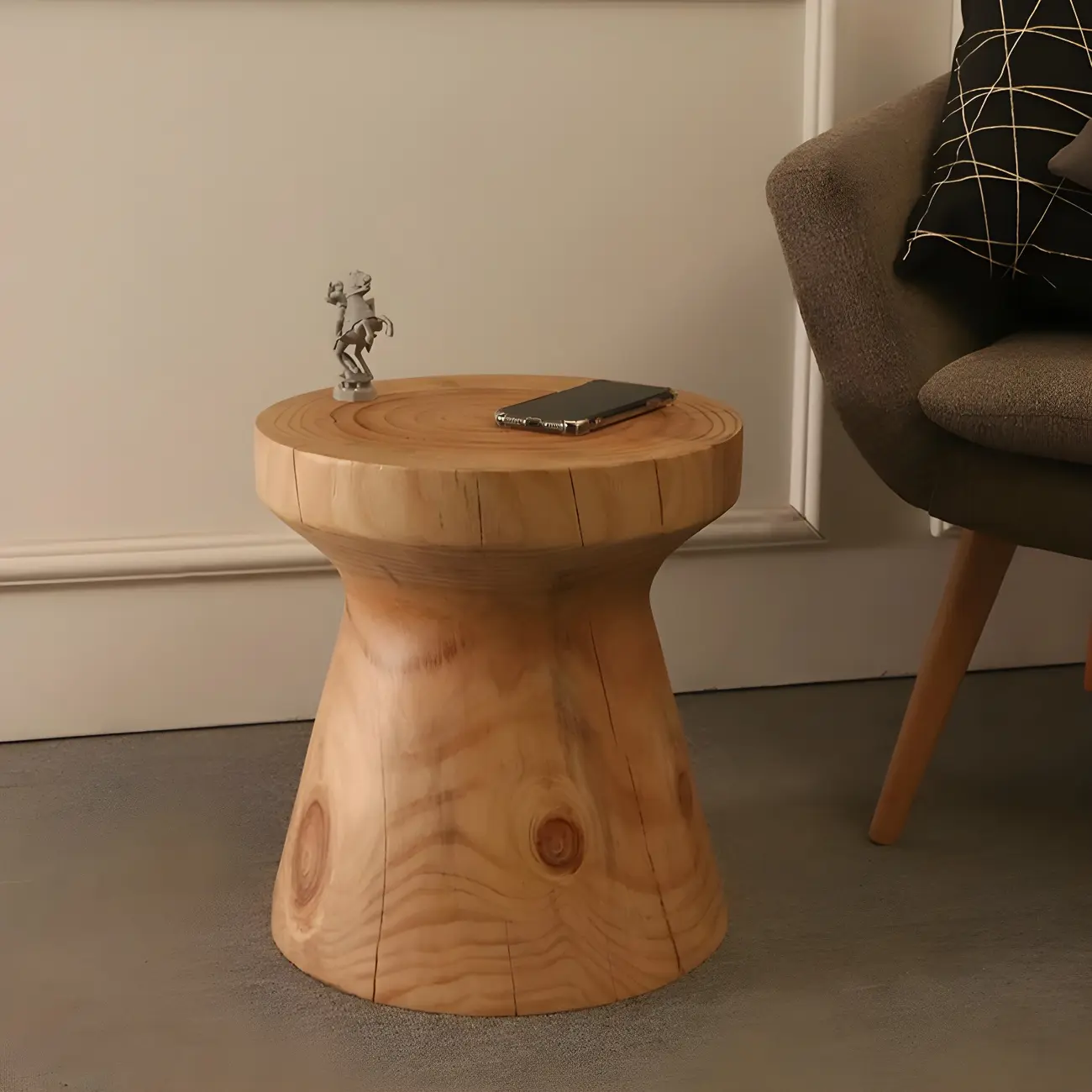 Scandinavian Round Solid Wood End Table Pedestal Base Image - 8 | homeyfad