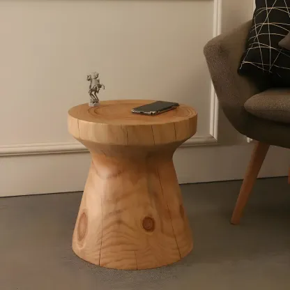 Scandinavian Round Solid Wood End Table Pedestal Base Image - 8