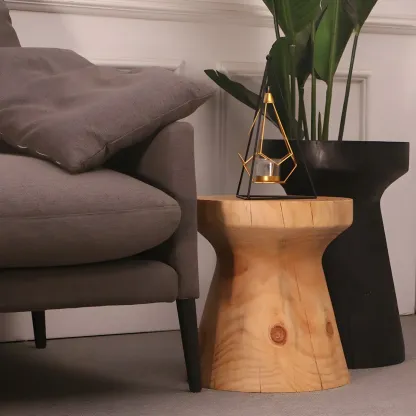 Scandinavian Round Solid Wood End Table Pedestal Base Image - 13