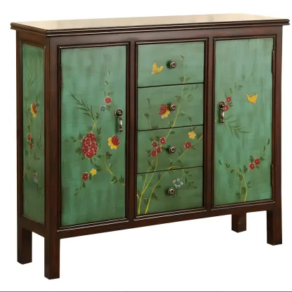 Traditional Wooden Dresser with Floral Design for Bedroom Image - 4