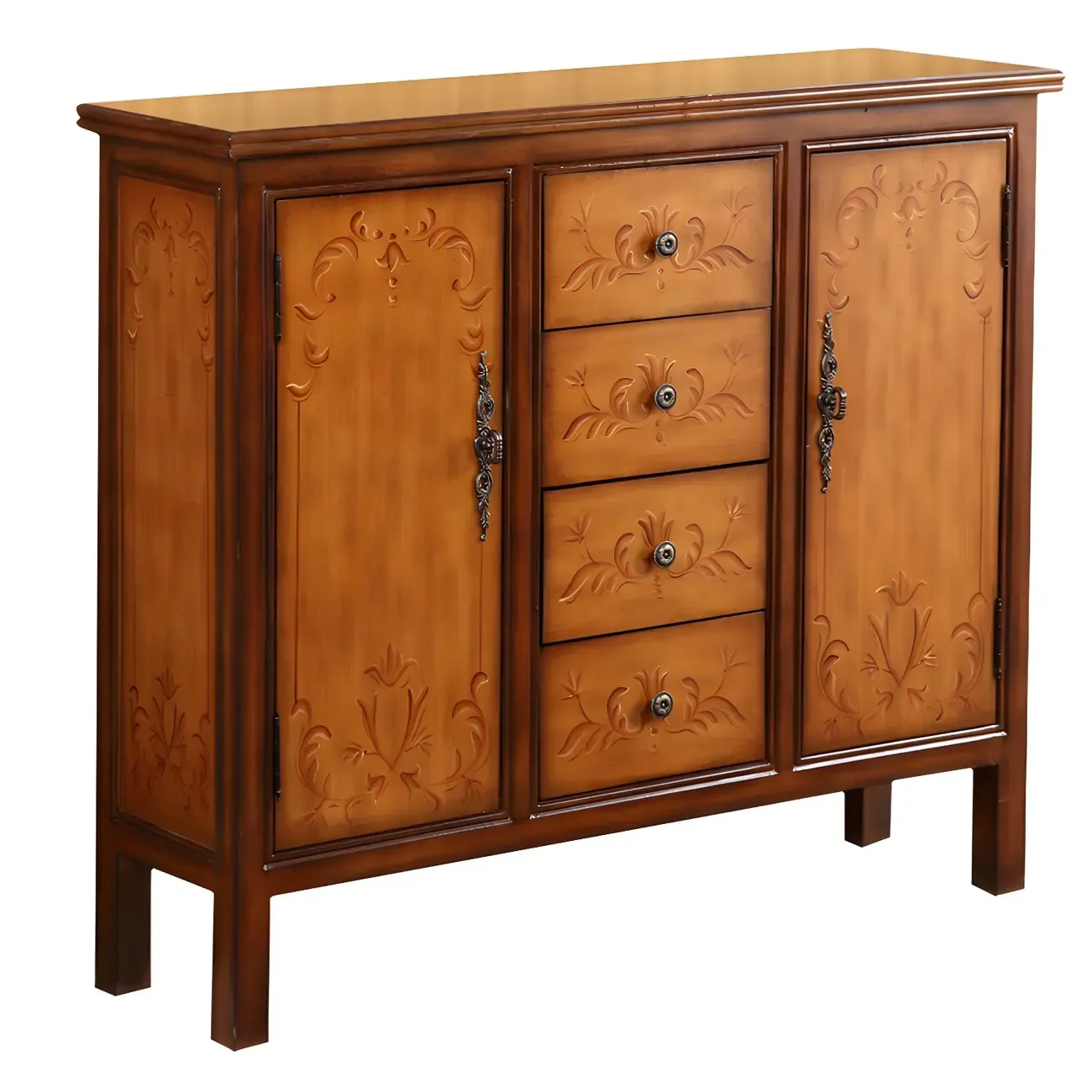Traditional Wooden Dresser with Floral Design for Bedroom Image - 5