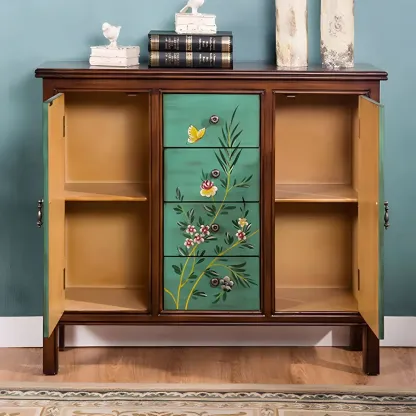 Traditional Wooden Dresser with Floral Design for Bedroom Image - 3