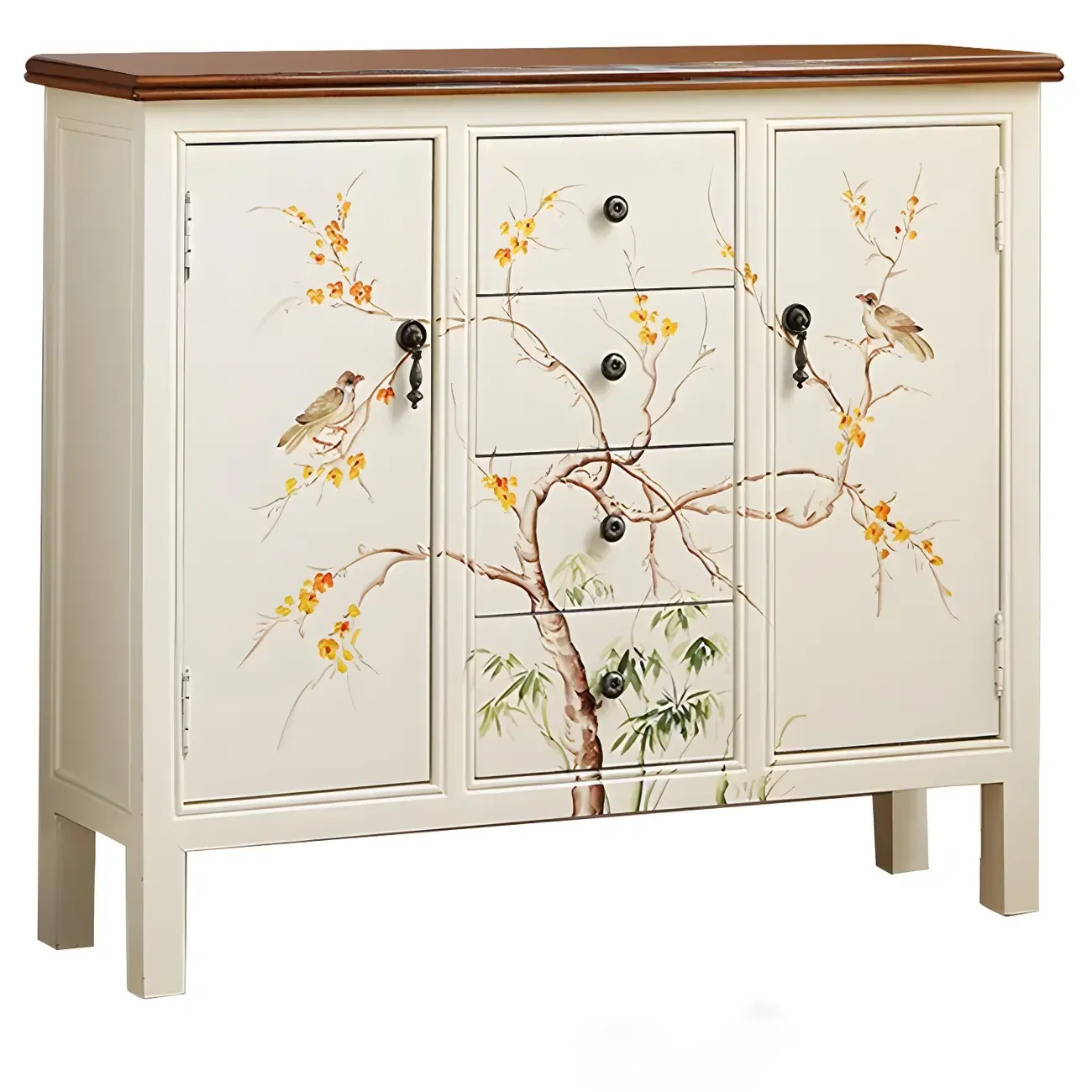 Traditional Wooden Dresser with Floral Design for Bedroom Image - 6