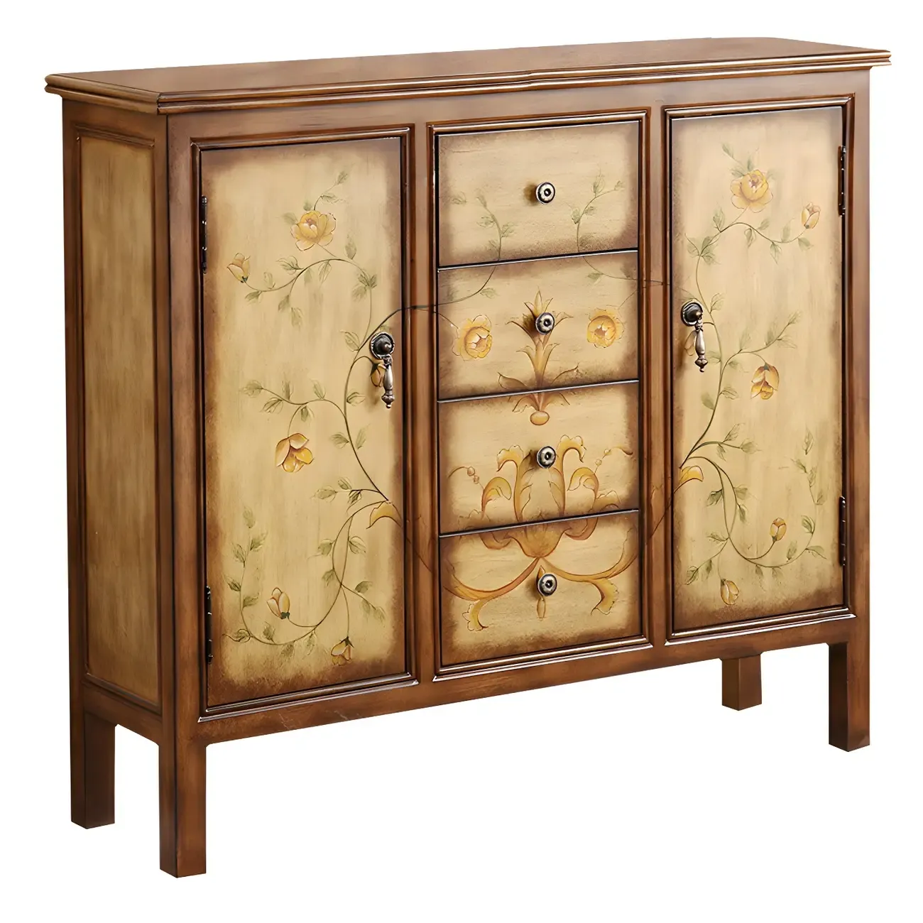 Traditional Wooden Dresser with Floral Design for Bedroom Image - 7