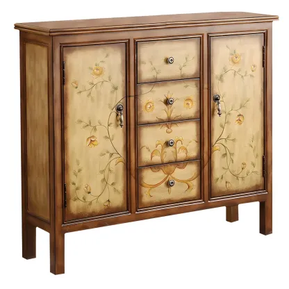 Traditional Wooden Dresser with Floral Design for Bedroom Image - 7